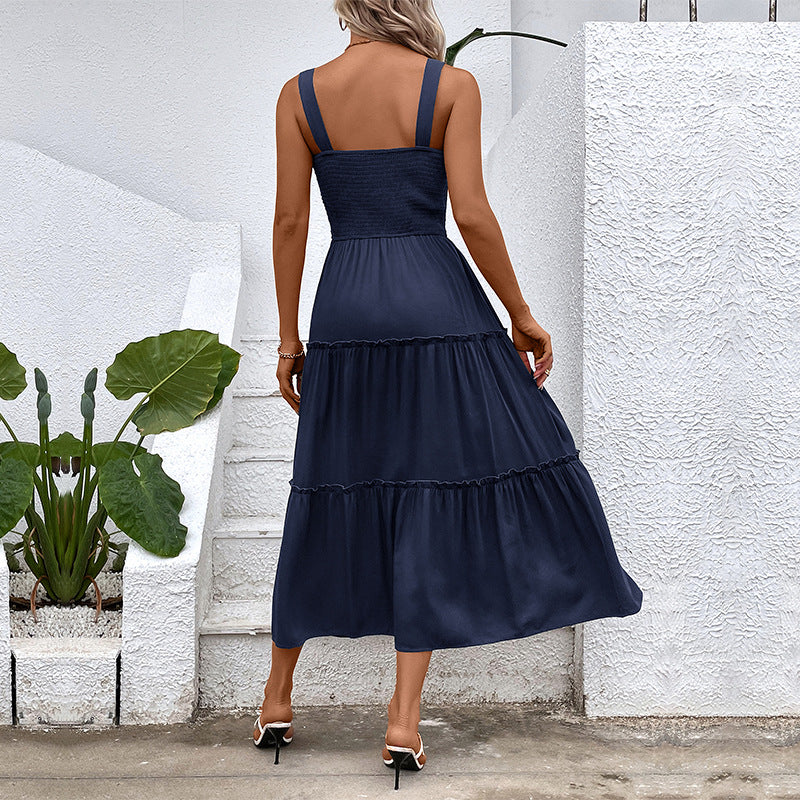 Damen Midikleid mit elastischem Oberteil und fließendem Rock EB