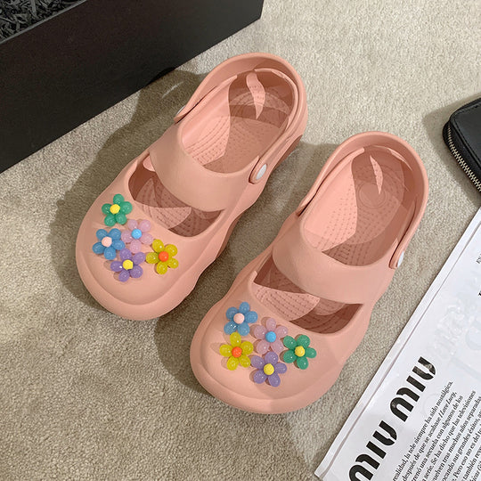 Damen Bunte und komfortable Riemensandalen mit blütenförmigem Dekor EB
