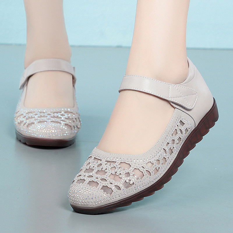 Damen Ballerinas mit modischem Lochmuster und komfortablem Klettverschluss EB