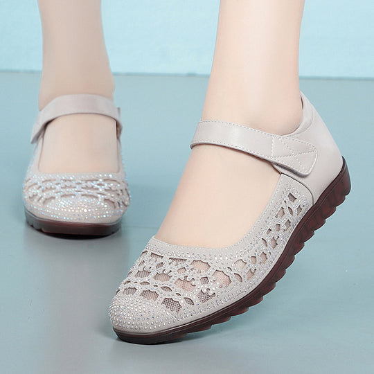 Damen Ballerinas mit modischem Lochmuster und komfortablem Klettverschluss EB