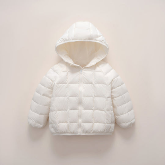 Damen warme Daunenjacke mit Kapuze und quer gestepptem Design EB