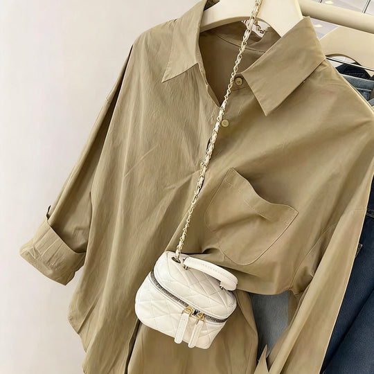 Damen nan oversized Hemdbluse mit Brusttasche, umgeschlagenen Ärmeln und relaxed Fit EB