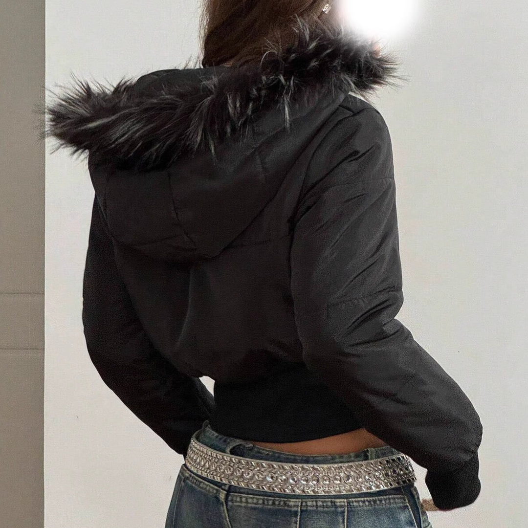 Damen kuschelige Kapuzenjacke mit abnehmbarem Kunstfell EB