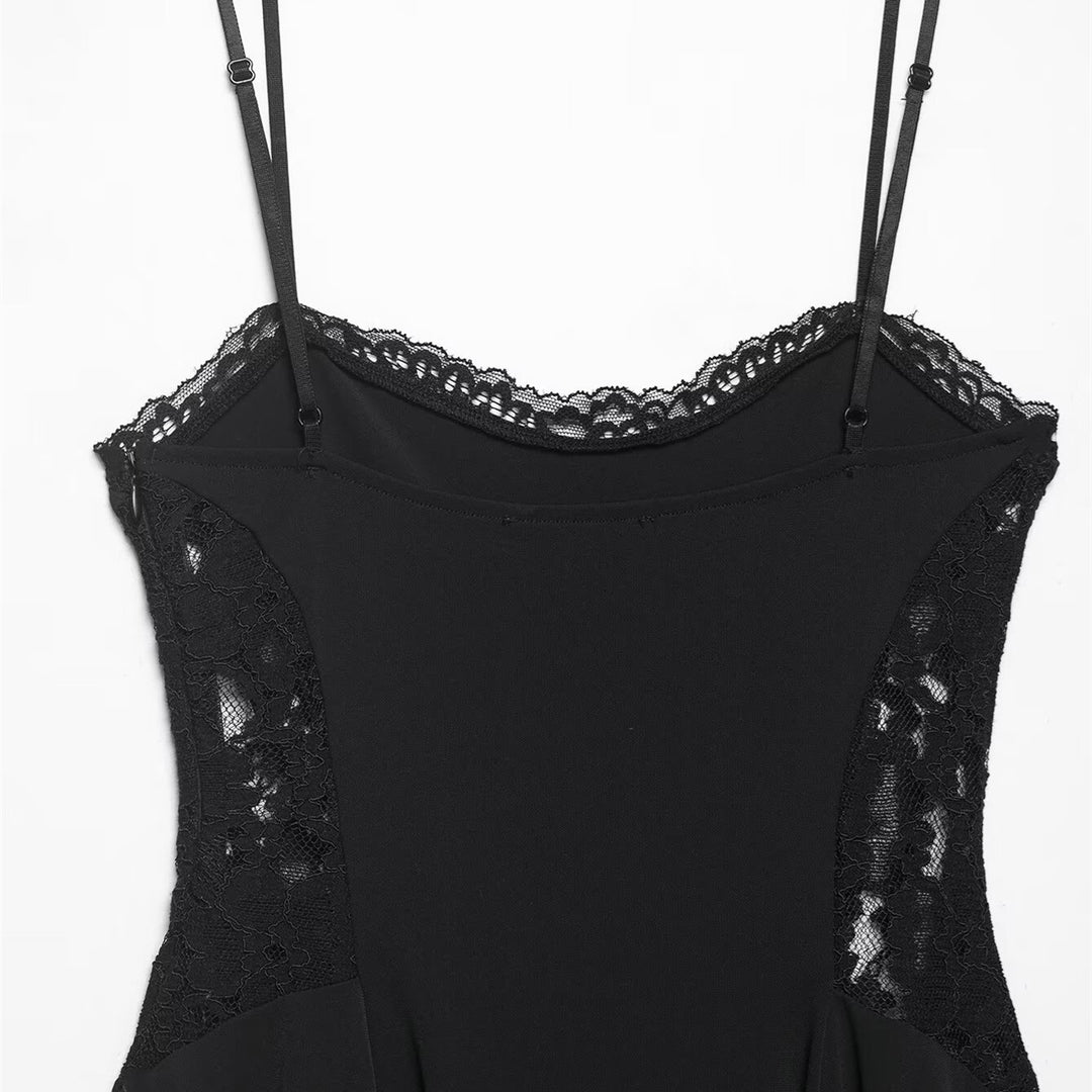 Damen Spitzen- und Satin-Kleid mit asymmetrischem Saum und verstellbaren Trägern EB