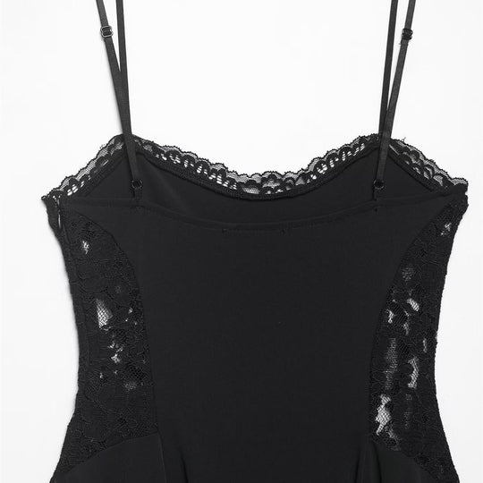 Damen Spitzen- und Satin-Kleid mit asymmetrischem Saum und verstellbaren Trägern EB