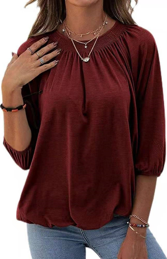 Damen lässiges Oversized-Shirt mit Rüschen und Viskose-Material EB