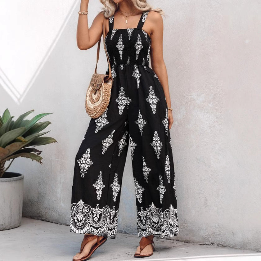Damen Jumpsuit mit elastischem Taillenbund und floralen Verzierungen EB