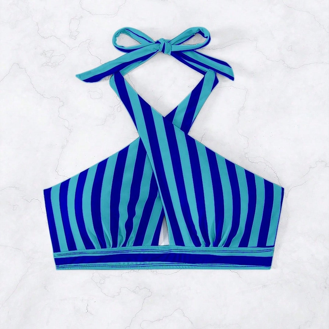 Damen Triangel-Bikinioberteil mit durchdachtem Wickeldesign und elegantem Streifenmuster EB