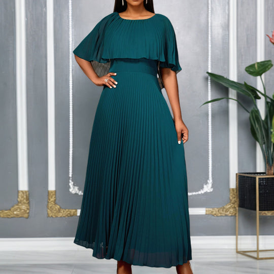 Damen Plissiertes Maxikleid mit eleganten Drapierungen EB