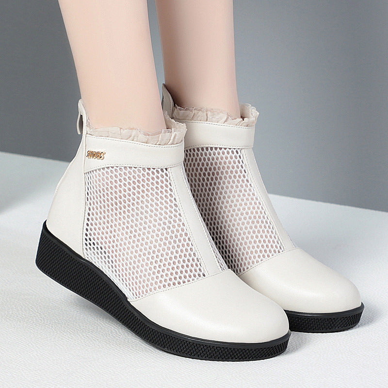Damen Modische Ankle Boots mit Netzstruktur und elegantem Rüschenabschluss EB