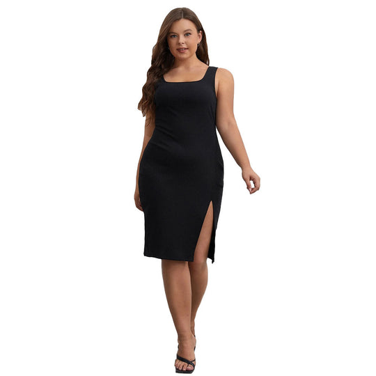 Damen Schickes Minikleid mit tiefem V-Ausschnitt und seitlichem Schlitz EB