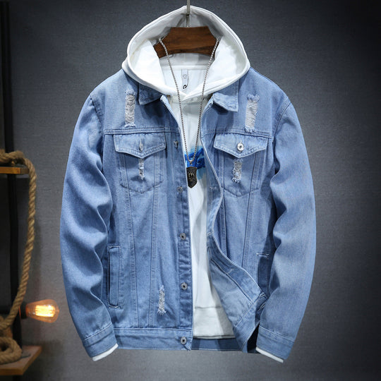Herren lässige Jeansjacke mit bequemem Hoodie-Einsatz und modischen Details EB