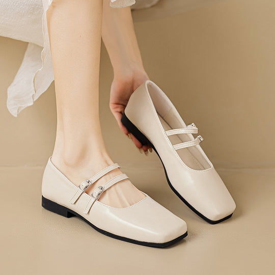 Damen elegante Ballerinas mit doppeltem Riemen und schimmerndem Obermaterial EB