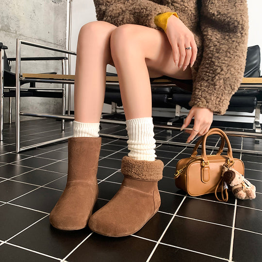Damen warme Hausschuhstiefel mit flauschigem Innenfutter und hochwertiger Wildlederoberfläche EB
