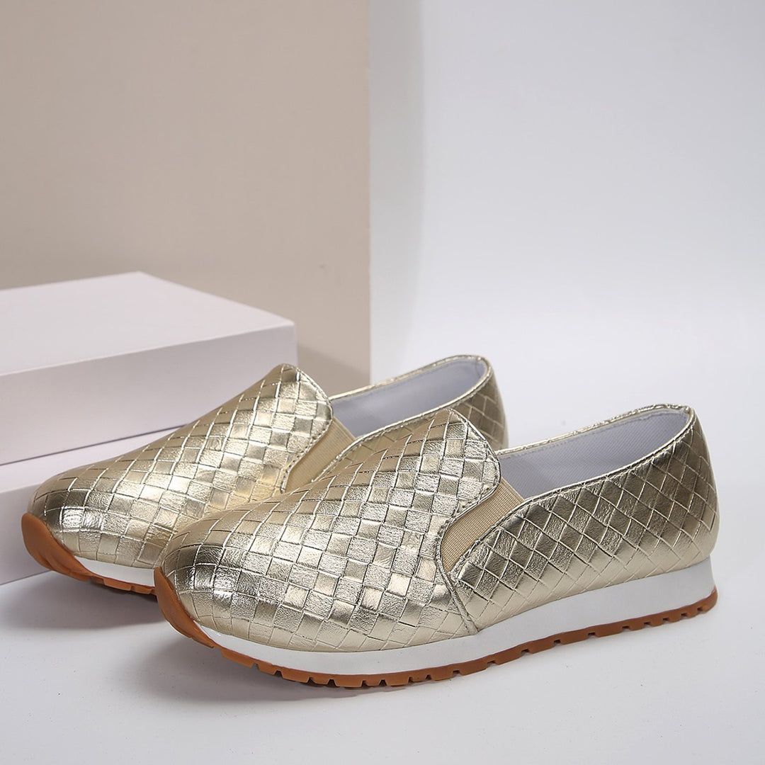 Damen Slip-On Sneakers mit glitzerndem Geflechtdesign und elastischem Komfort EB