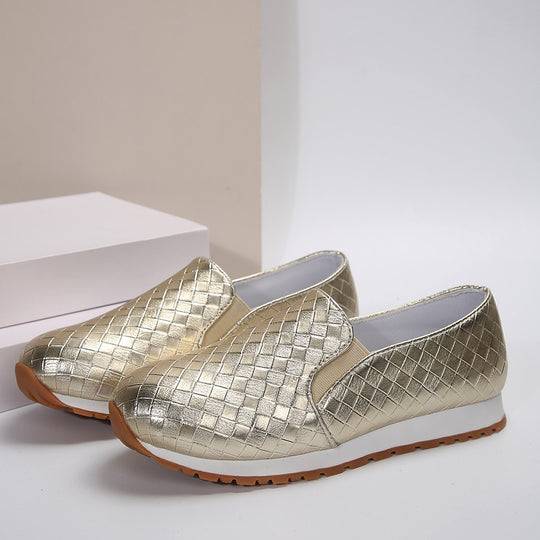 Damen Slip-On Sneakers mit glitzerndem Geflechtdesign und elastischem Komfort EB