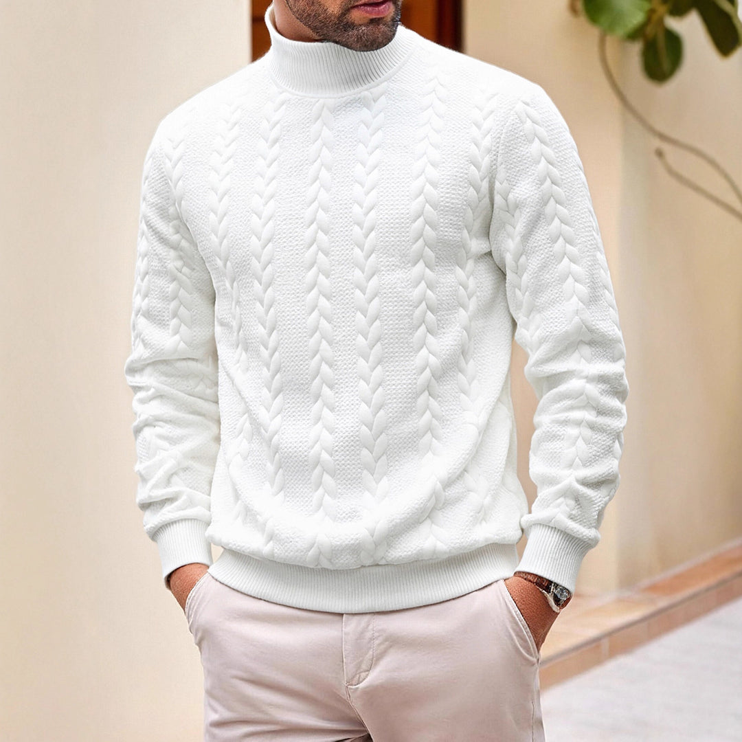 Herren nan grobgestrickter Zopfstrickpullover mit halbem Stehkragen und elastischen Rippbündchen EB