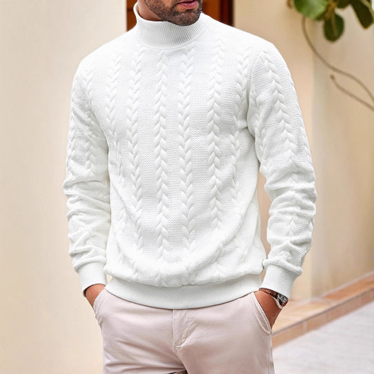 Herren nan grobgestrickter Zopfstrickpullover mit halbem Stehkragen und elastischen Rippbündchen EB