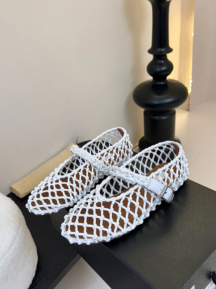 Damen Netz-Ballerinas mit verstellbarem Riemen und modischem Design EB
