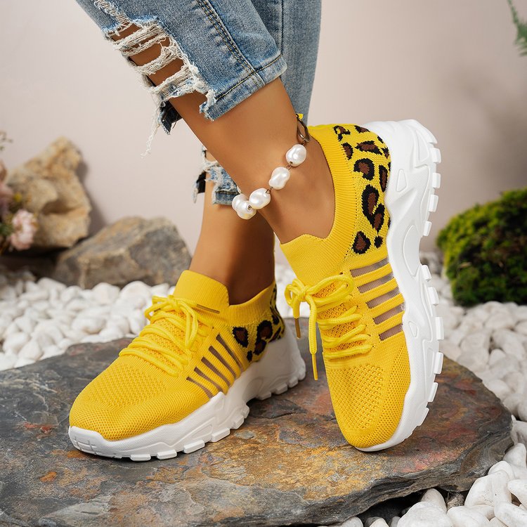 Damen Sportliche Sneakers mit atmungsaktivem Netzmaterial und modischem Tiermuster EB