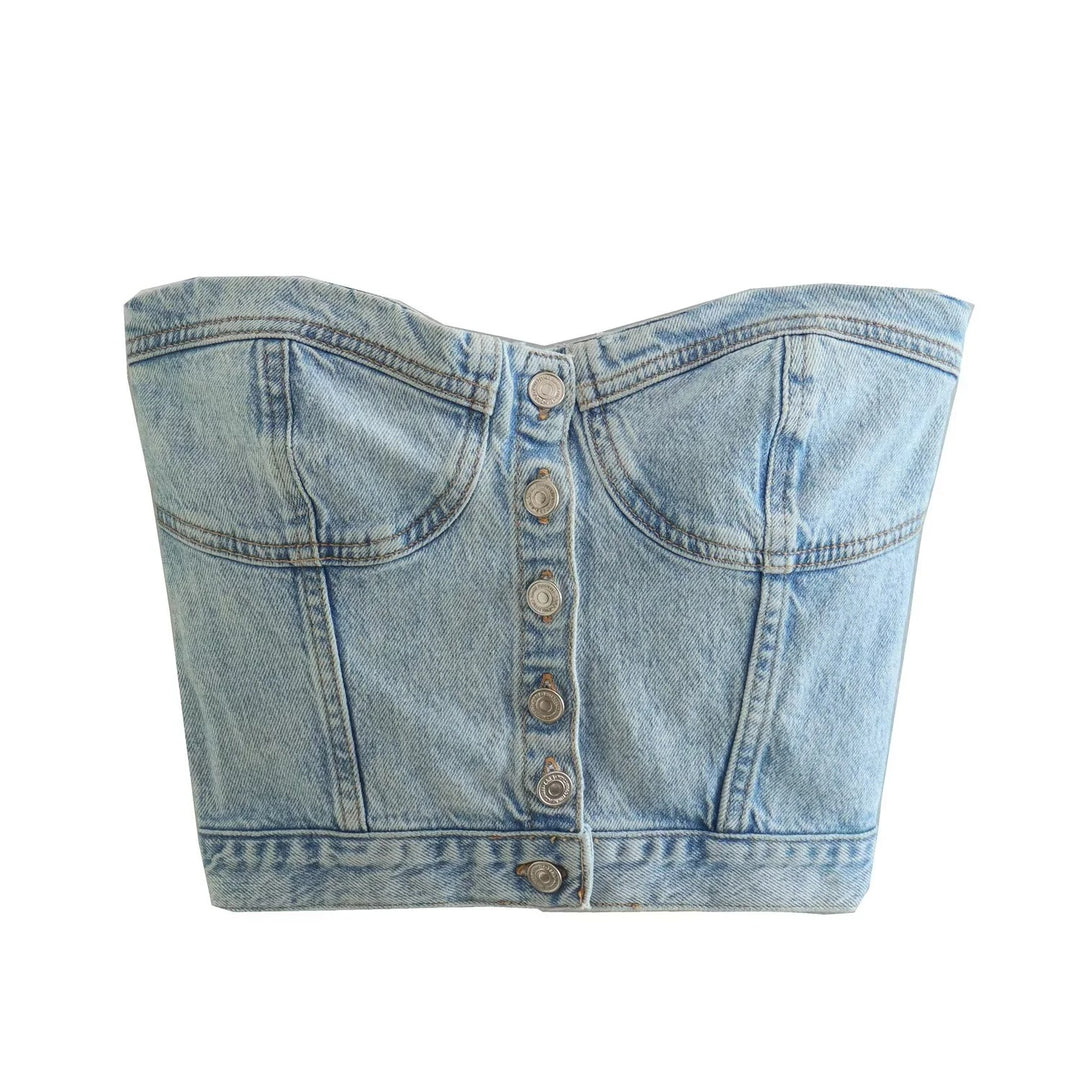 Damen Denim-Crop-Top mit gestricktem Überwurf EB