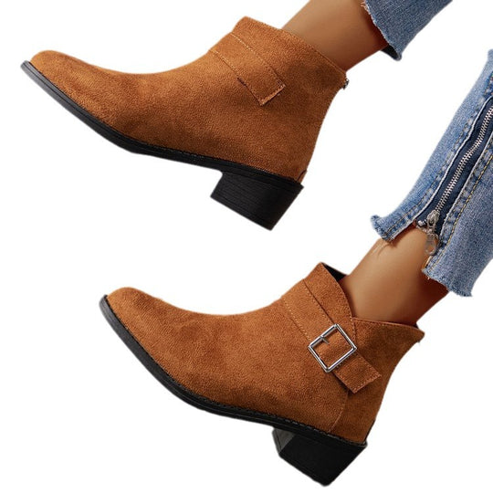 Damen Stiefeletten mit modischem Schnallen-Detail und komfortablem Blockabsatz EB