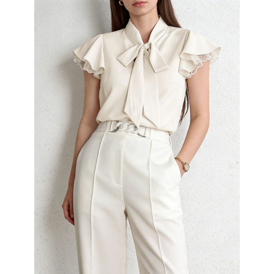 Damen Bluse mit Rüschenärmeln und feminine Schleife EB