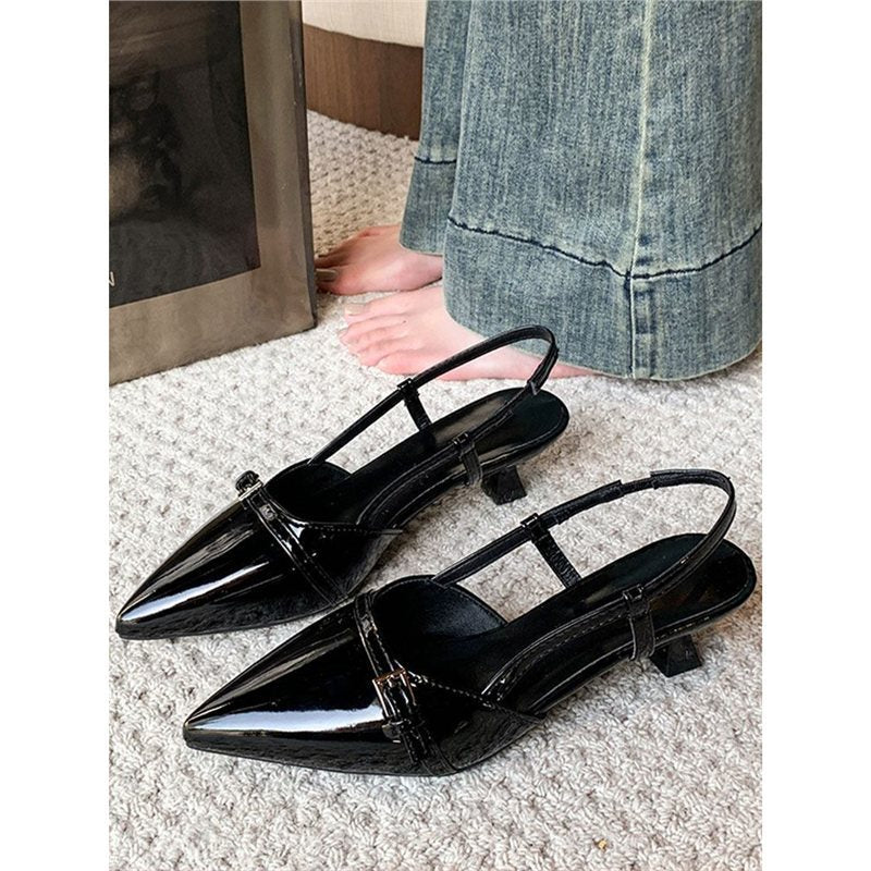 Damen spitze Slingback Ballerinas mit eleganter Schnalle EB