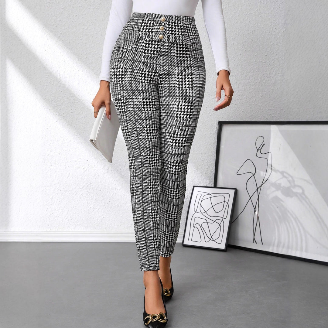 Damen Karierten High-Waist Hosen EB