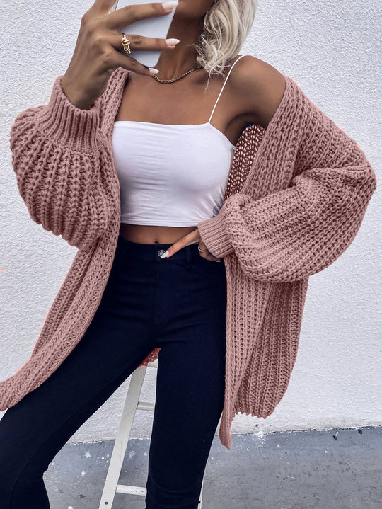 Damen Grobstrickjacke mit voluminösen Ärmeln und offener Front EB