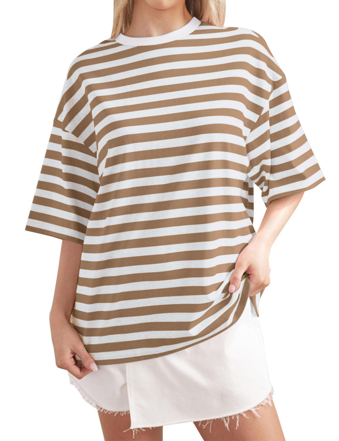 Damen Lässiges Oversized T-Shirt mit breiten Streifen EB
