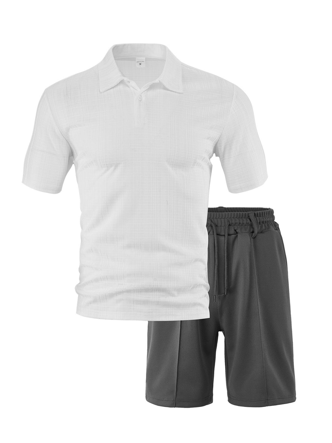 Herren nan zweiteiliges Sommer-Reise-Set mit texturiertem Kurzarm-Poloshirt und funktionalen Mesh-Shorts EB