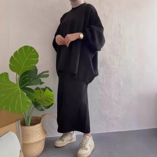 Damen Oversized Sweatshirt mit edlem Midi-Rock EB