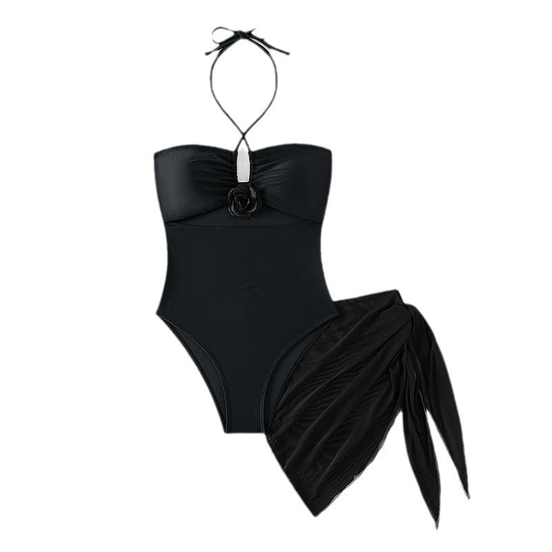 Damen Einteiler Badeanzug mit verzierten Cut-Outs und elegantem Wickelrock EB