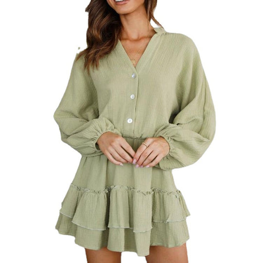 Damen Mini-Hemdblusenkleid mit aufregendem Rüschensaum und elastischem Taillenzug Heidi-Mode
