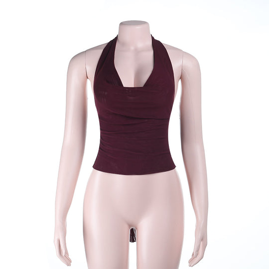 Damen figurbetontes Halter-Top mit tiefem V-Ausschnitt und elastischem Saum EB