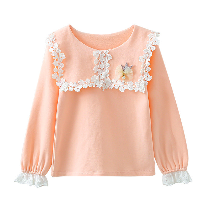 Mädchen modisches Sweatshirt mit floralem Spitzeneinsatz EB