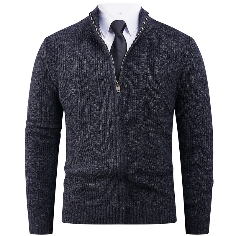 Herren Strickjacke mit modernem Reißverschluss und Zopfmuster EB