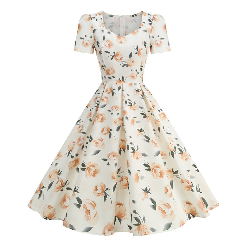 Damen Freizeitkleid mit floralem Design und schwingendem Rock EB