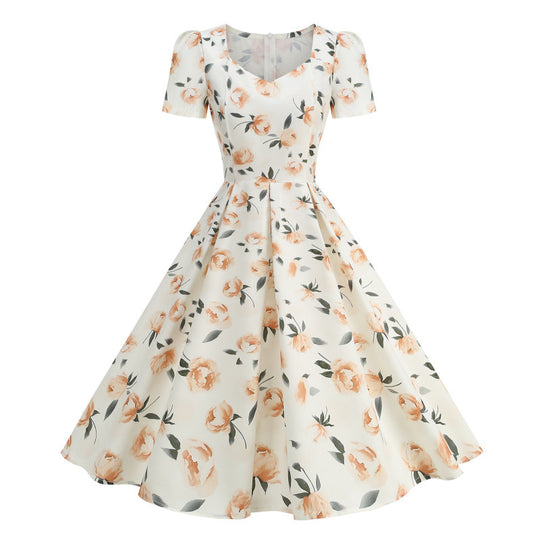 Damen Freizeitkleid mit floralem Design und schwingendem Rock EB