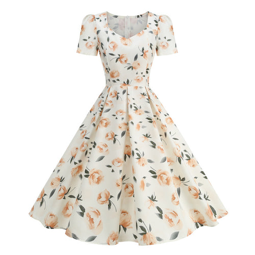 Damen Freizeitkleid mit floralem Design und schwingendem Rock EB