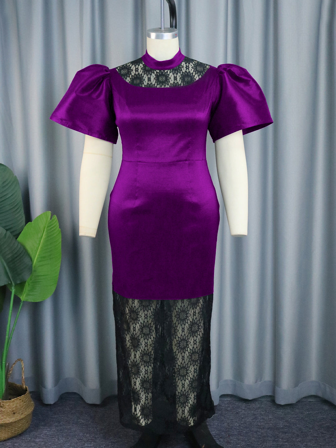 Damen Elegantes Spitze-und-Satin Abendkleid EB