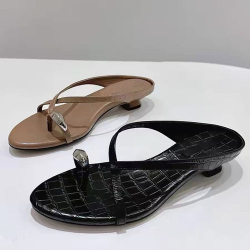 Damen elegante Zehensteg-Sandalen mit modischem Riemendesign und komfortablem Absatz EB