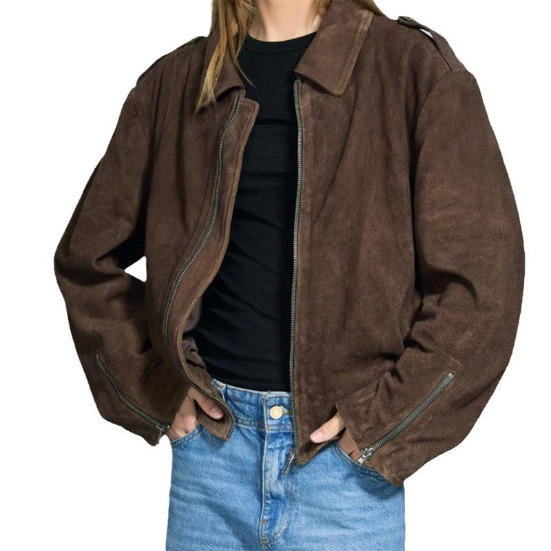 Damen lässige Kurzjacke aus weichem Material mit praktischen Reißverschlüssen EB