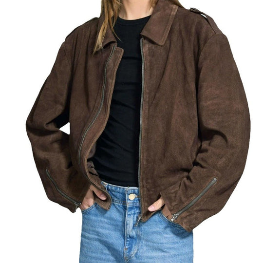 Damen lässige Kurzjacke aus weichem Material mit praktischen Reißverschlüssen EB