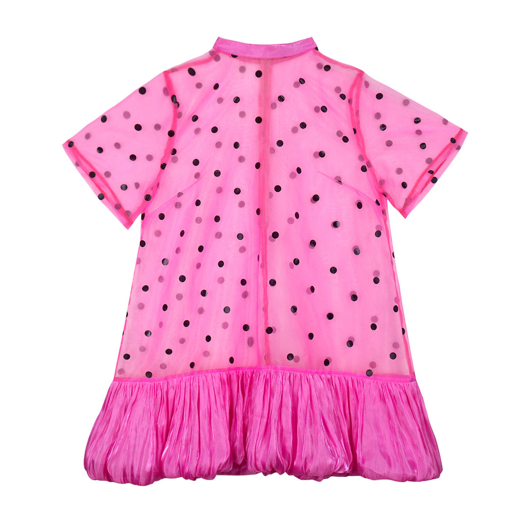 Damen Transparentes Polka-Punkte Kleid mit Rüschensaum EB