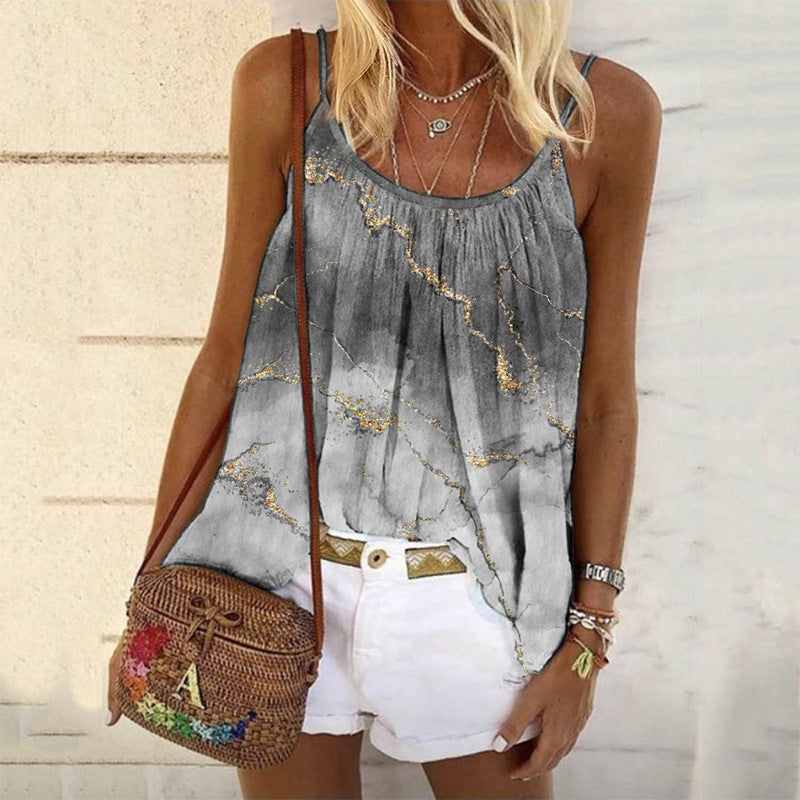 Damen Sommerliches Tanktop mit modischem Marmormuster EB