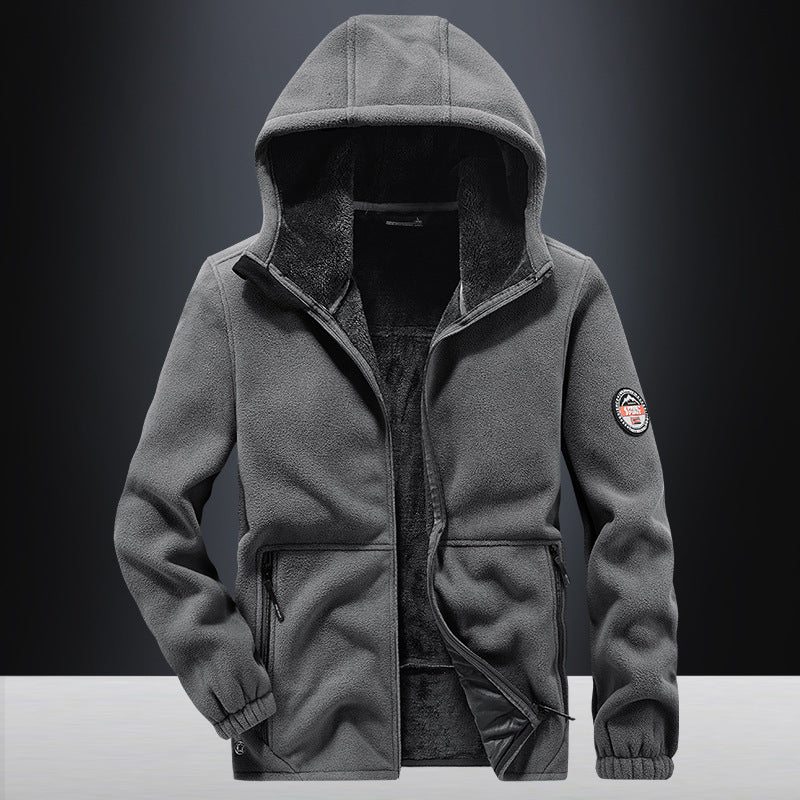 Herren Kapuzen-Fleecejacke mit Teddy-Innenfutter und Reißverschlusstaschen EB