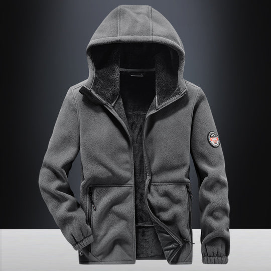 Herren Kapuzen-Fleecejacke mit Teddy-Innenfutter und Reißverschlusstaschen EB