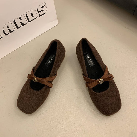 Damen elegante Filz-Ballerinas mit modischem Schleifenakzent EB